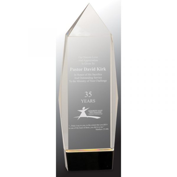 10" Clear Crystal Facet Rectangle Award on Black Base