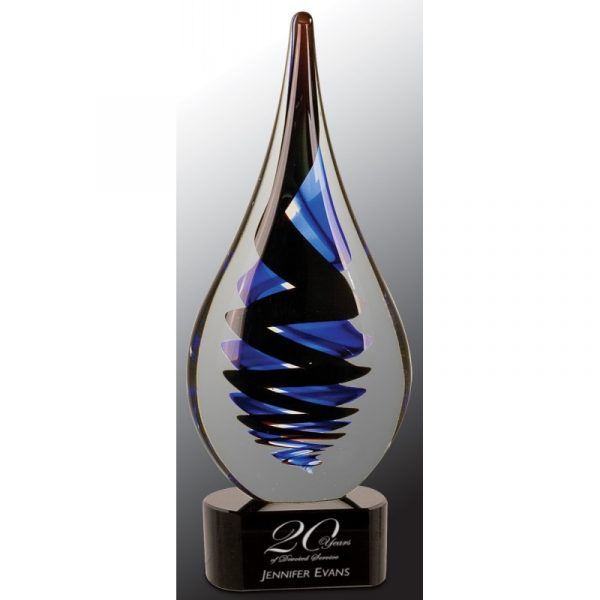 11 1/4" Black Twist Raindrop Art Glass Award