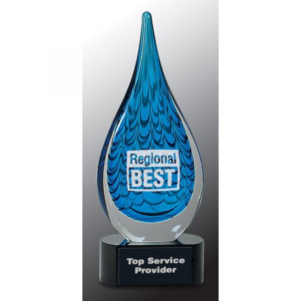 12 1/2" Blue Raindrop Art Glass Award