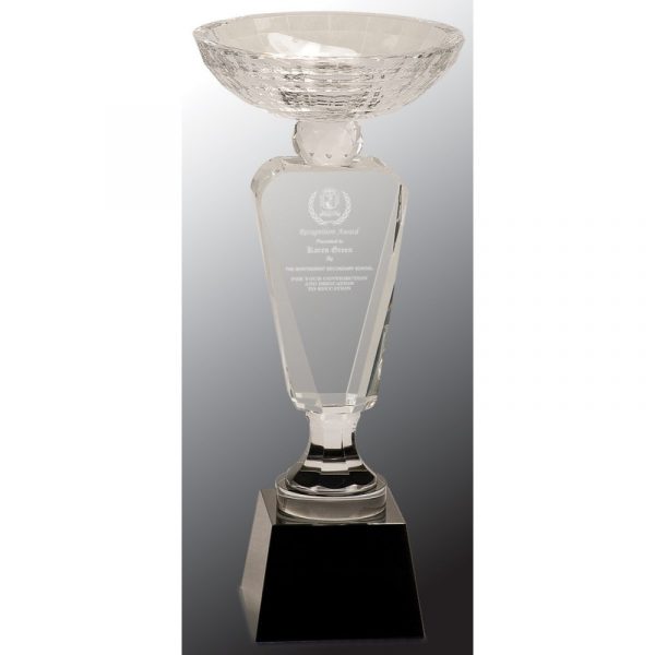 12" Clear Crystal Cup Award with Black Pedestal Base