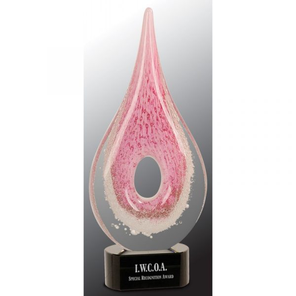 12" Pink Round Window Raindrop Art Glass Award