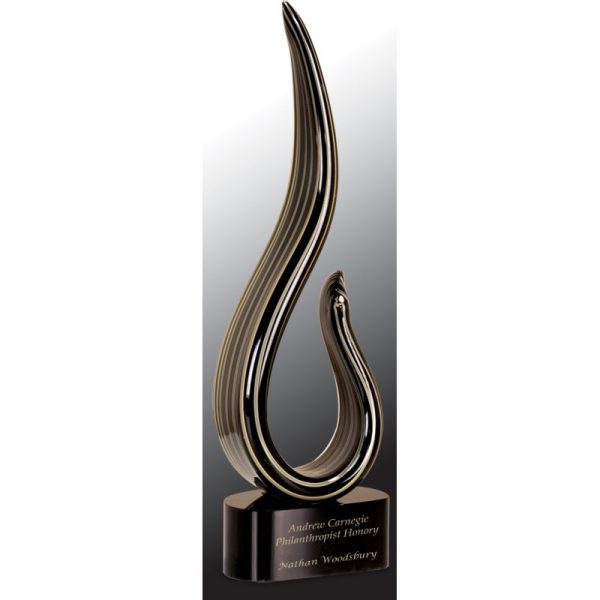 15" Black & Gold Curve Art Glass Award