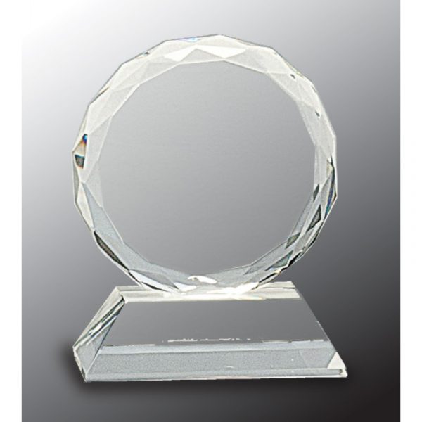 3" Round Facet Crystal Award on Clear Pedestal Base