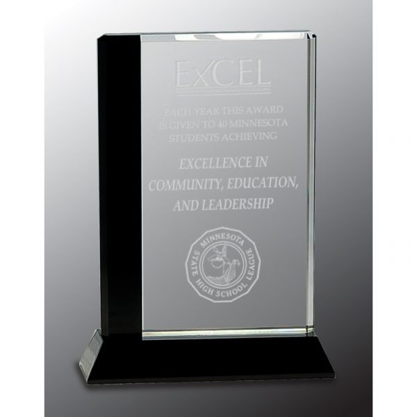 6 1/2" x 9" Crystal Award with Black Edge on Black Base