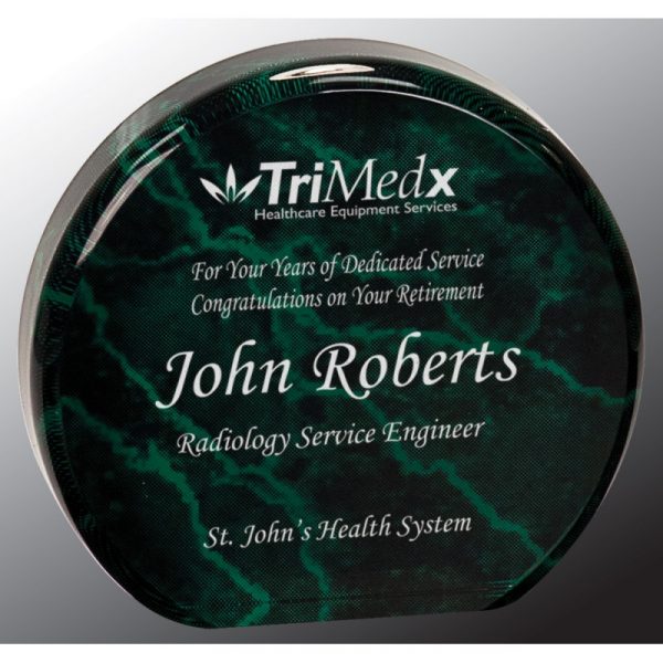 4 1/2" Green Marble Acrylic Circle Award