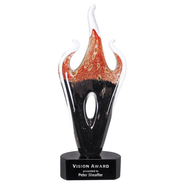 16" Red & Black Flame Art Glass Award