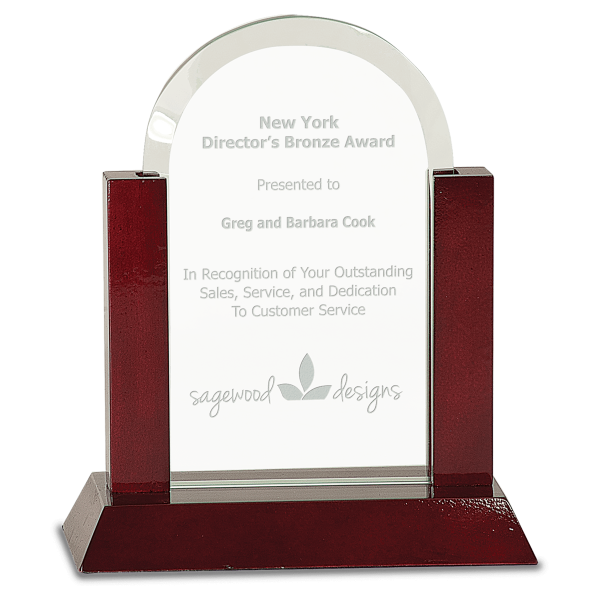 7" Gateway Jade Dome Glass Award with Rosewood Finish Base - Image 2