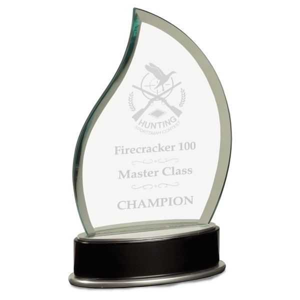 8 3/4" Jade Flame Metro Glass Award with Silver and Black Piano Finish Base - Image 2