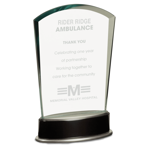 8 3/4" Jade Fan Metro Glass Award with Silver and Black Piano Finish Base - Image 2