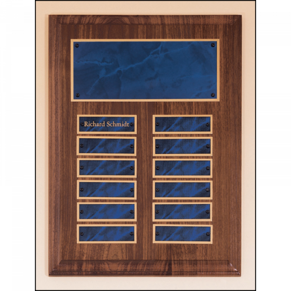 Solid American Walnut Perpetual Plaque- Sapphire Marble 12 Plates