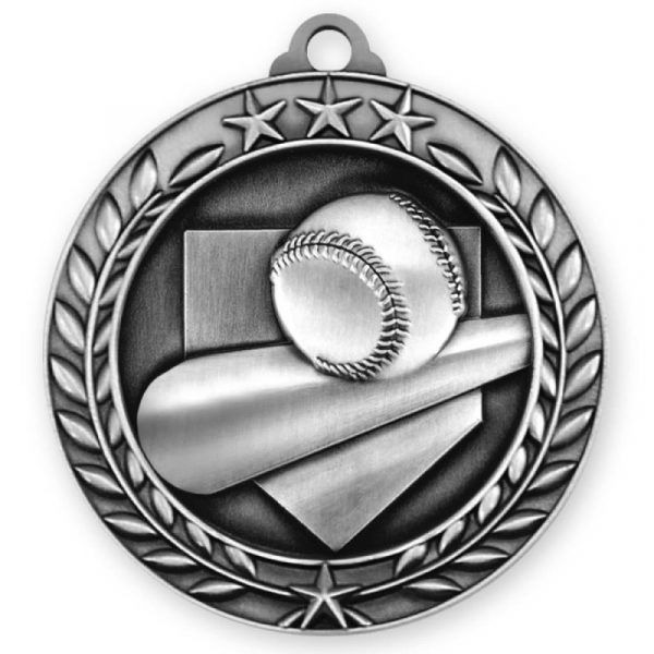 Wreath Baseball Medallion Silver - 1 3/4