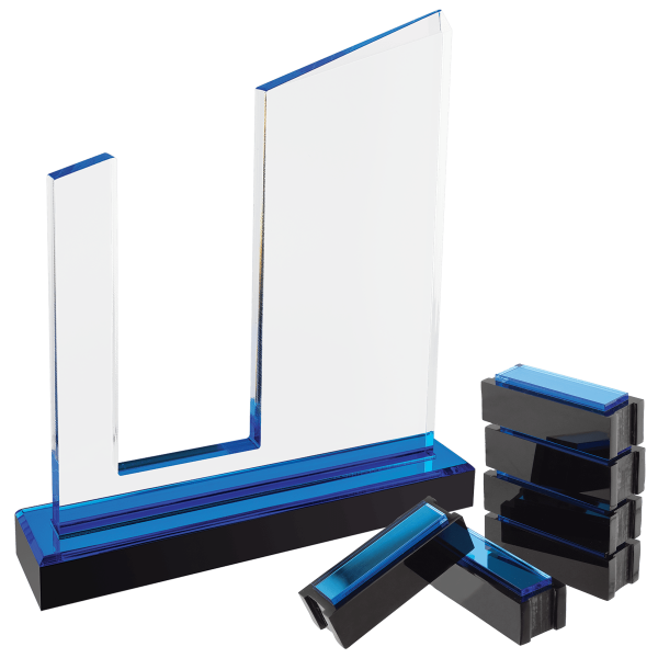 7" x 9" Blue Peak Slant Perpetual Impress Acrylic Award with 6 Blocks - Image 2