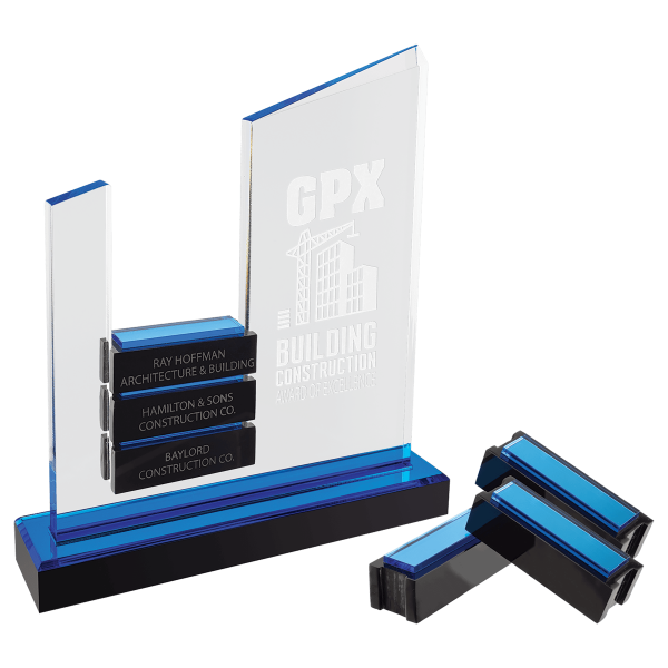 7" x 9" Blue Peak Slant Perpetual Impress Acrylic Award with 6 Blocks